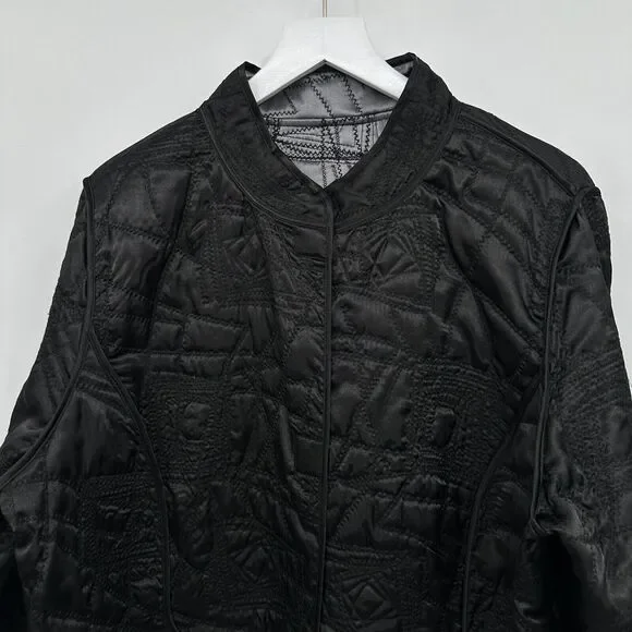 Vikki Vi Jacket Coat 100% Silk Plus Size 1X Reversible‎ Quilted Silver Black New